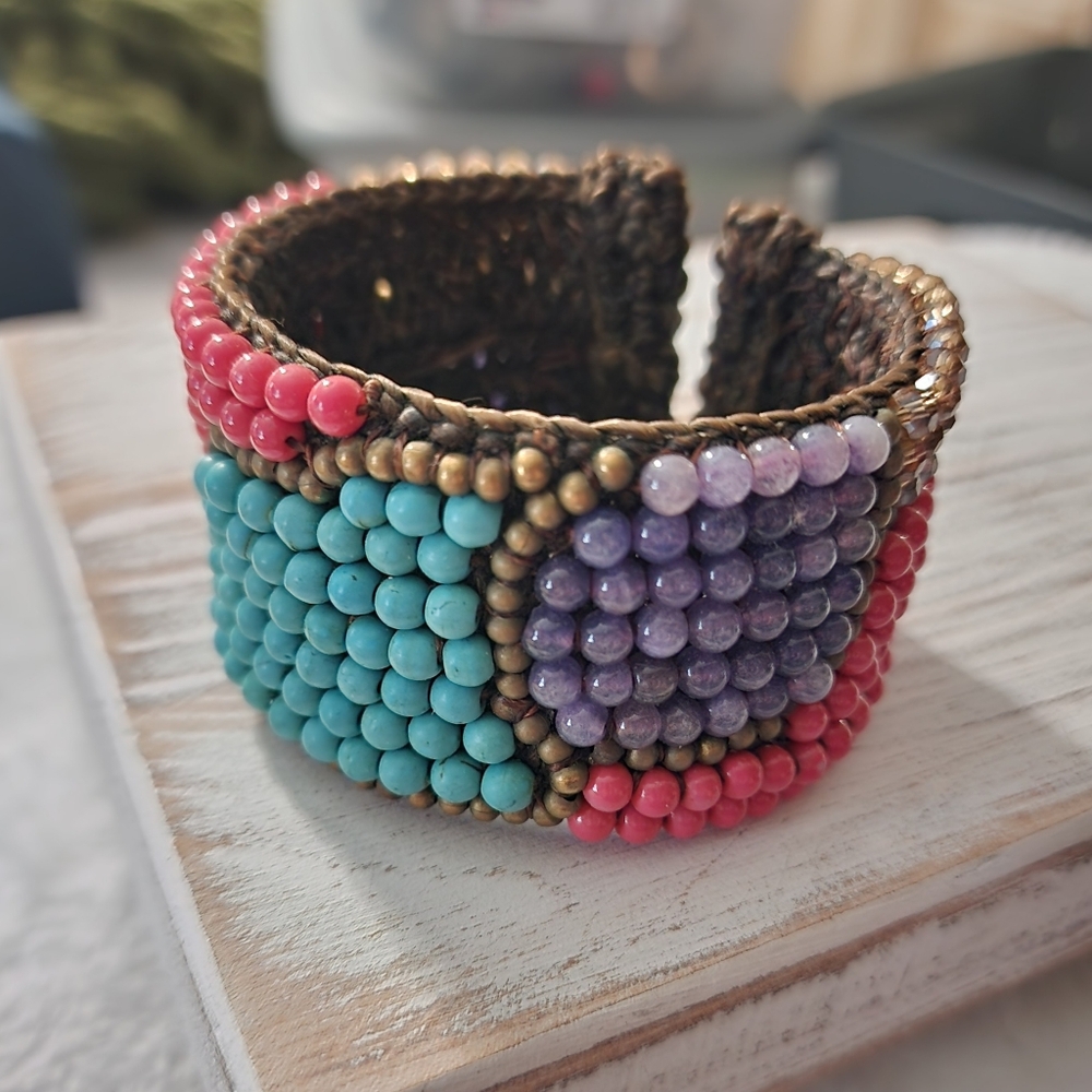 Hand crocheted cuff bracelet